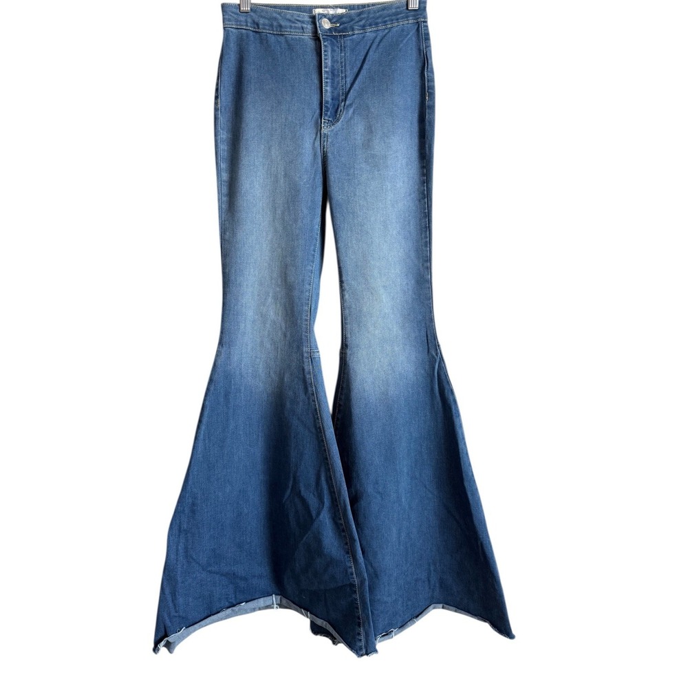 WE THE FREE Women's Just Float On Flare Jeans 27 High Rise Raw Hem Boho Festival